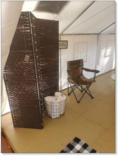 privacy screen in our glampng tent serving fourche mountain and the ouachita national forest