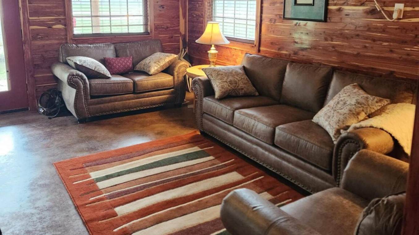 living room in our two story cabin. Each floor will have its own living room.