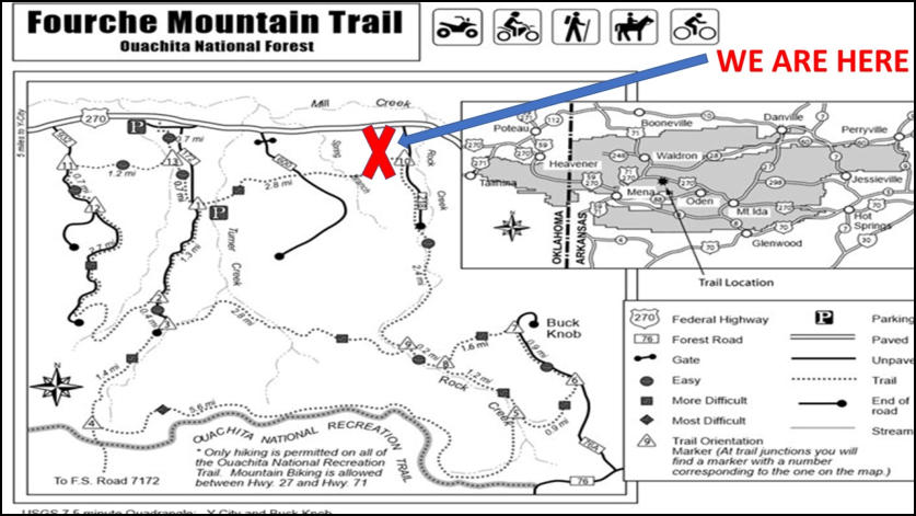 Fourche Mountain Trail Map and where we are located in relation to the trails